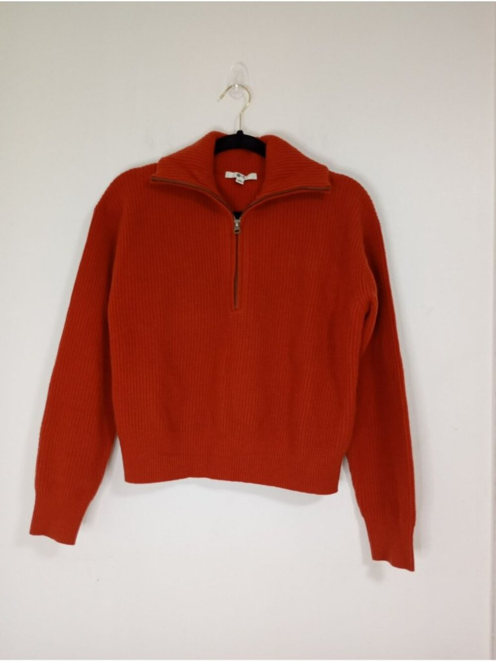 Uniqlo Womens Red Ribbed 100% Wool Half-Zip Sweater XS